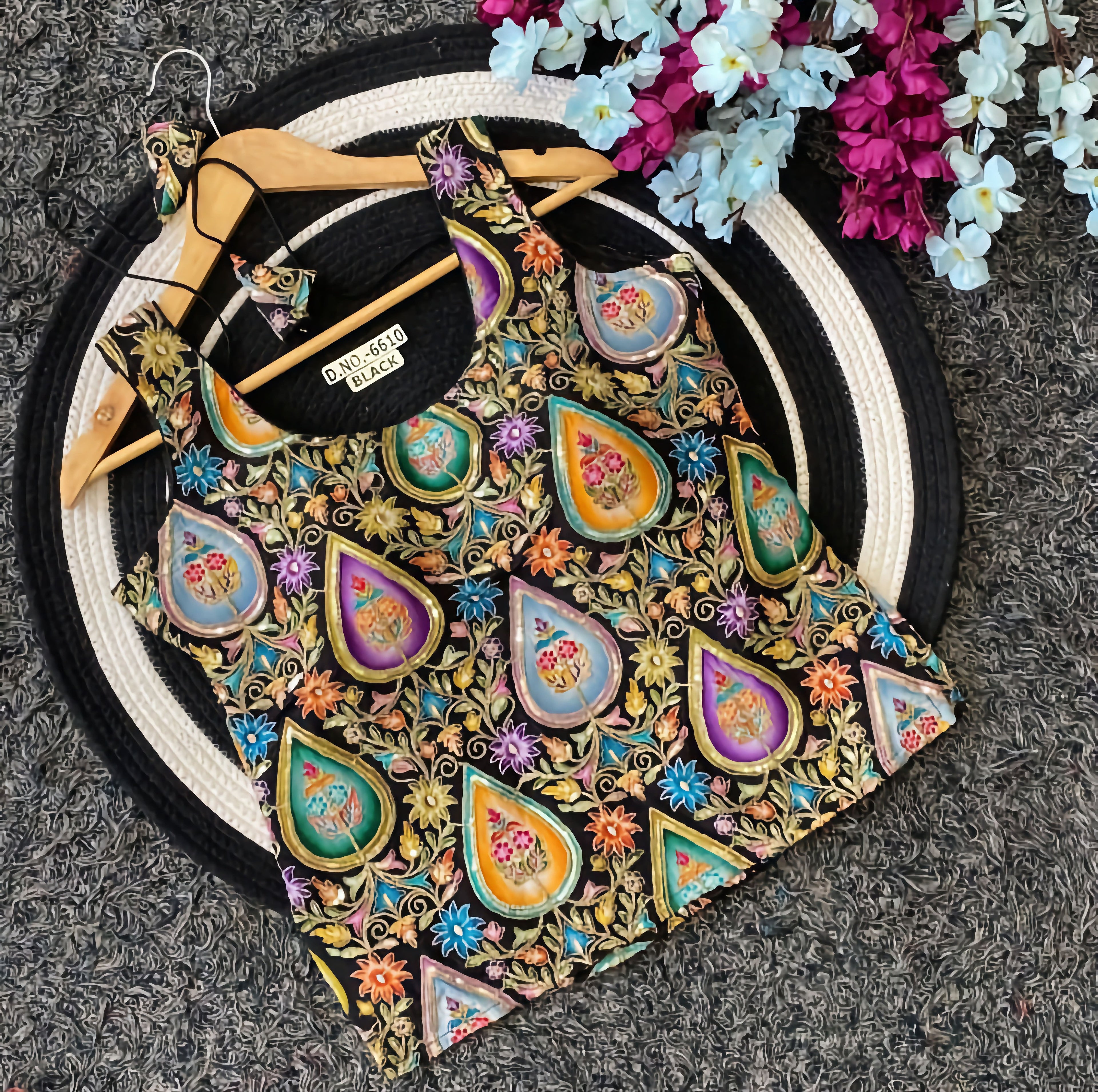 Multicolor Paisley Teardrop Floral Embroidered Saree Blouse | Heavy Zari Threadwork Tank Style Readymade Blouse