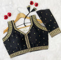 Slub Silk Saree Blouse | Gold Sequin Circular Medallion Border & Buti Work