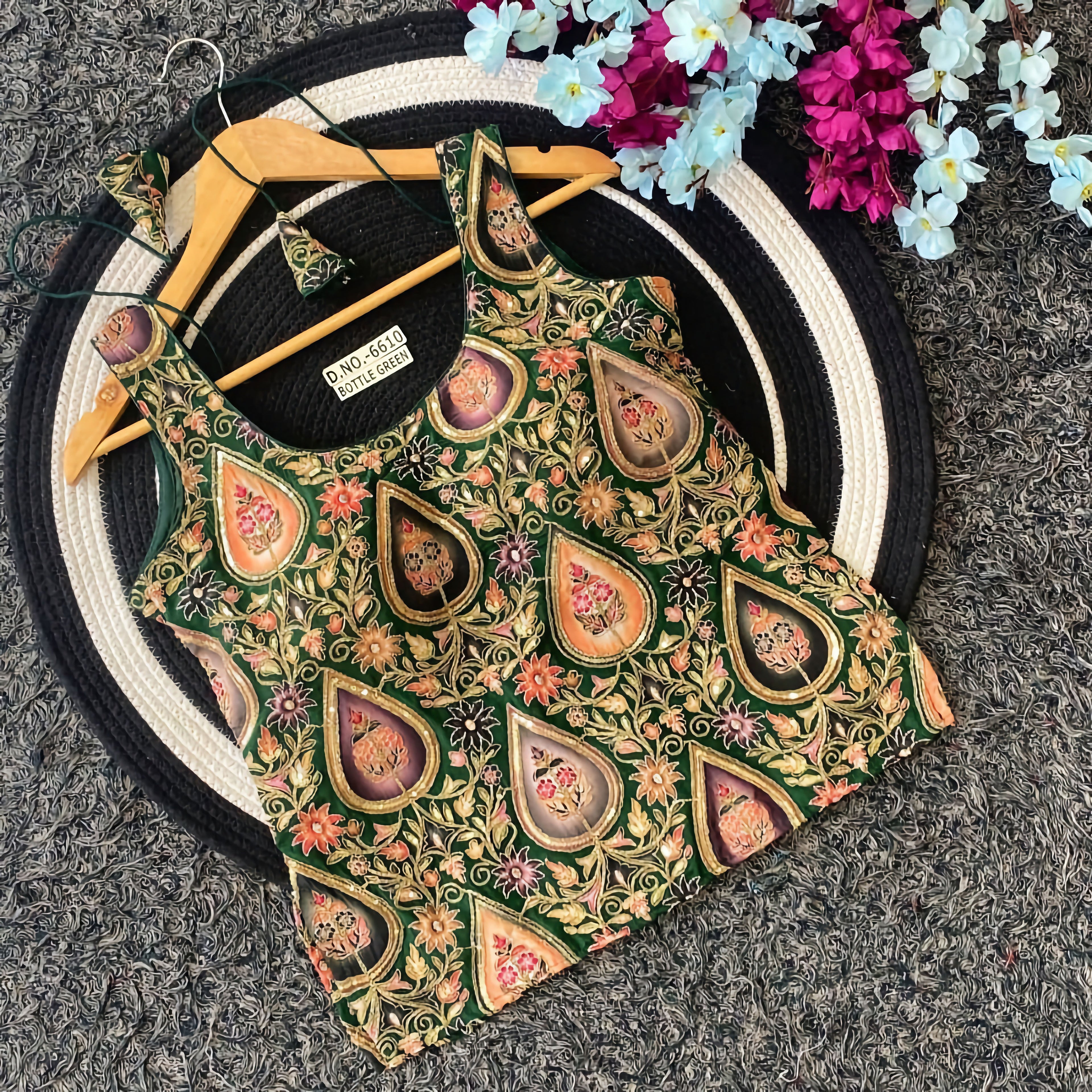 Multicolor Paisley Teardrop Floral Embroidered Saree Blouse | Heavy Zari Threadwork Tank Style Readymade Blouse