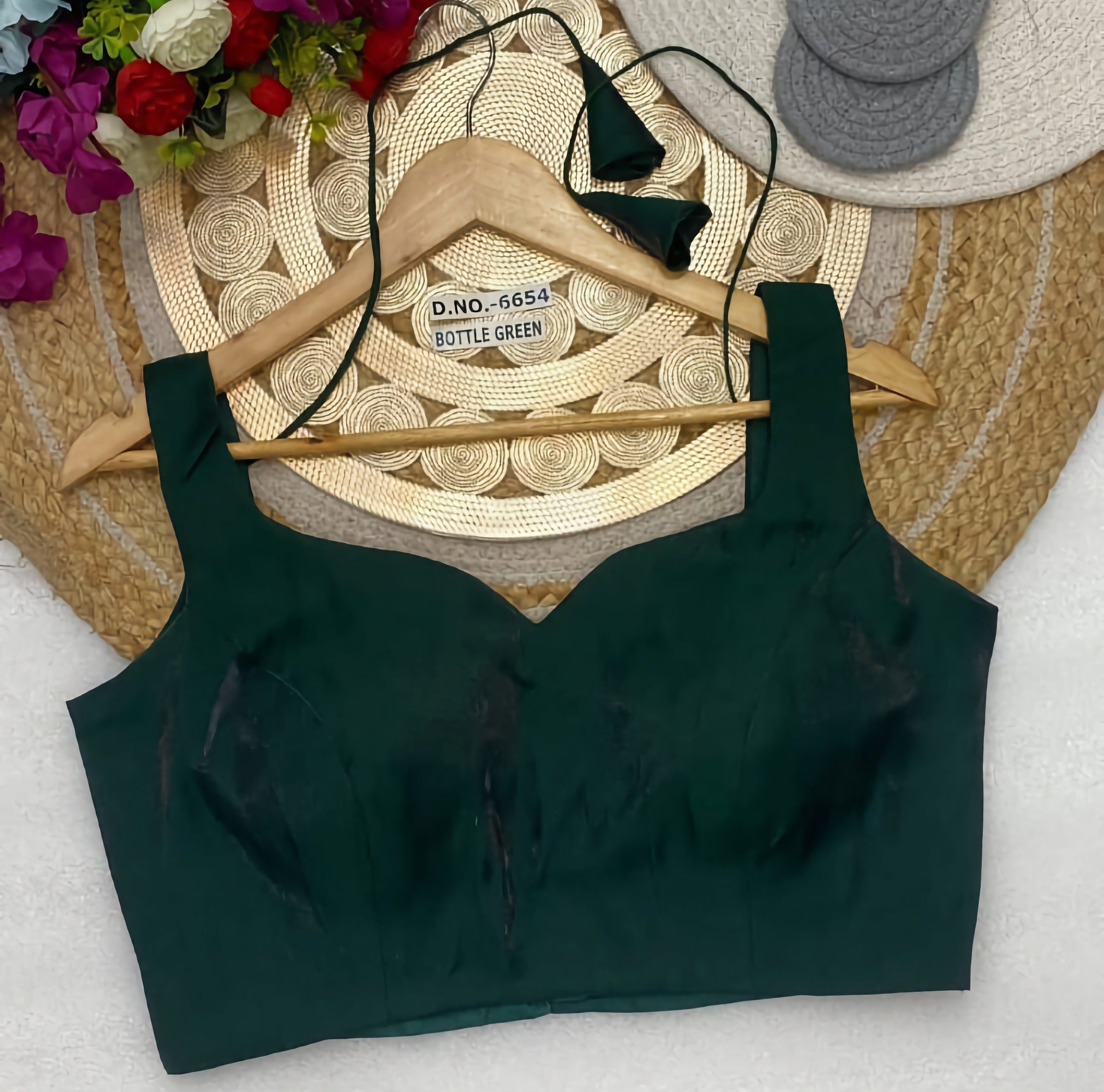 Glass Roman Silk Plain Sleeveless Saree Blouse | Sweetheart V-Neck Minimalist Readymade Blouse