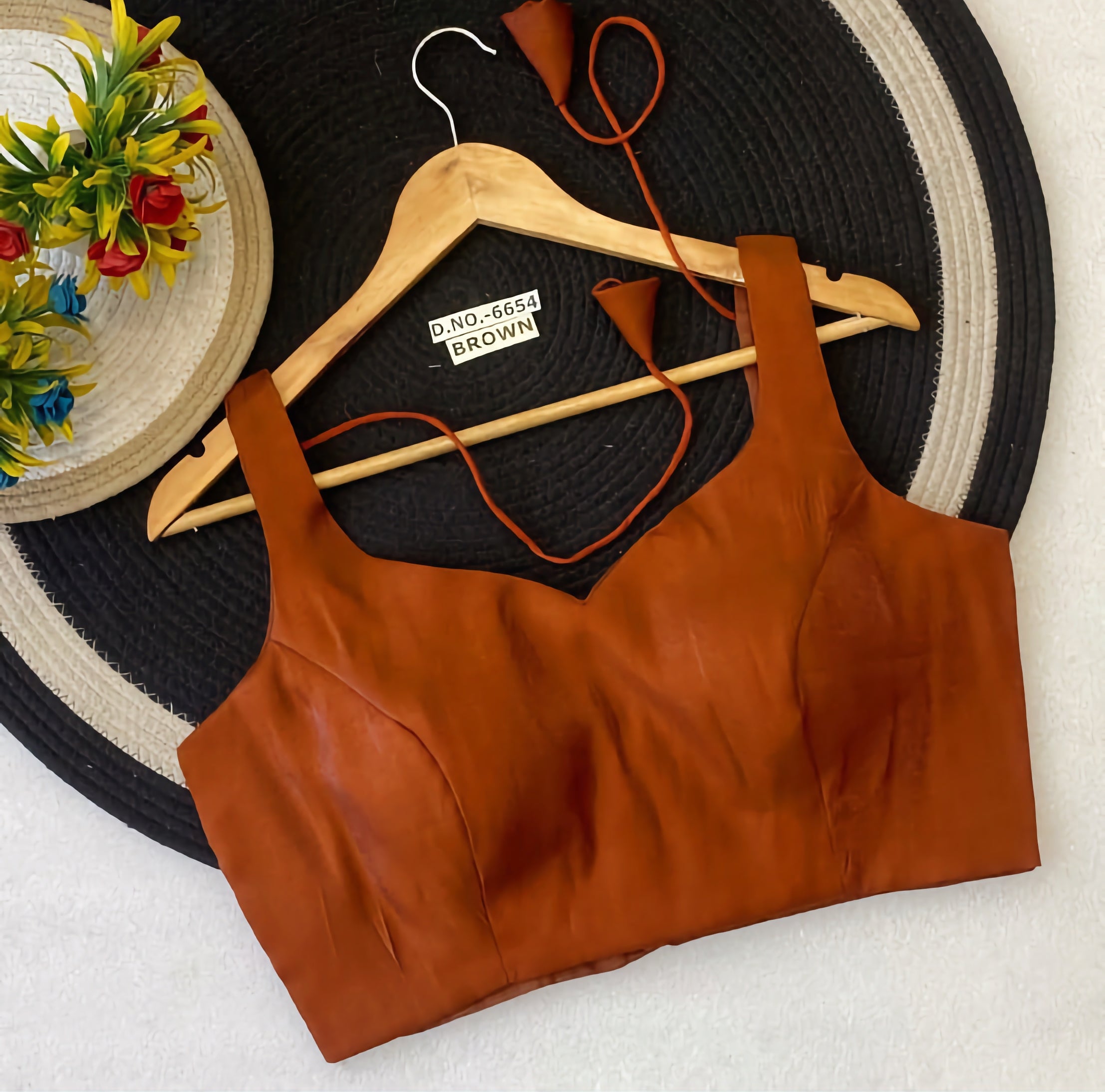 Glass Roman Silk Plain Sleeveless Saree Blouse | Sweetheart V-Neck Minimalist Readymade Blouse