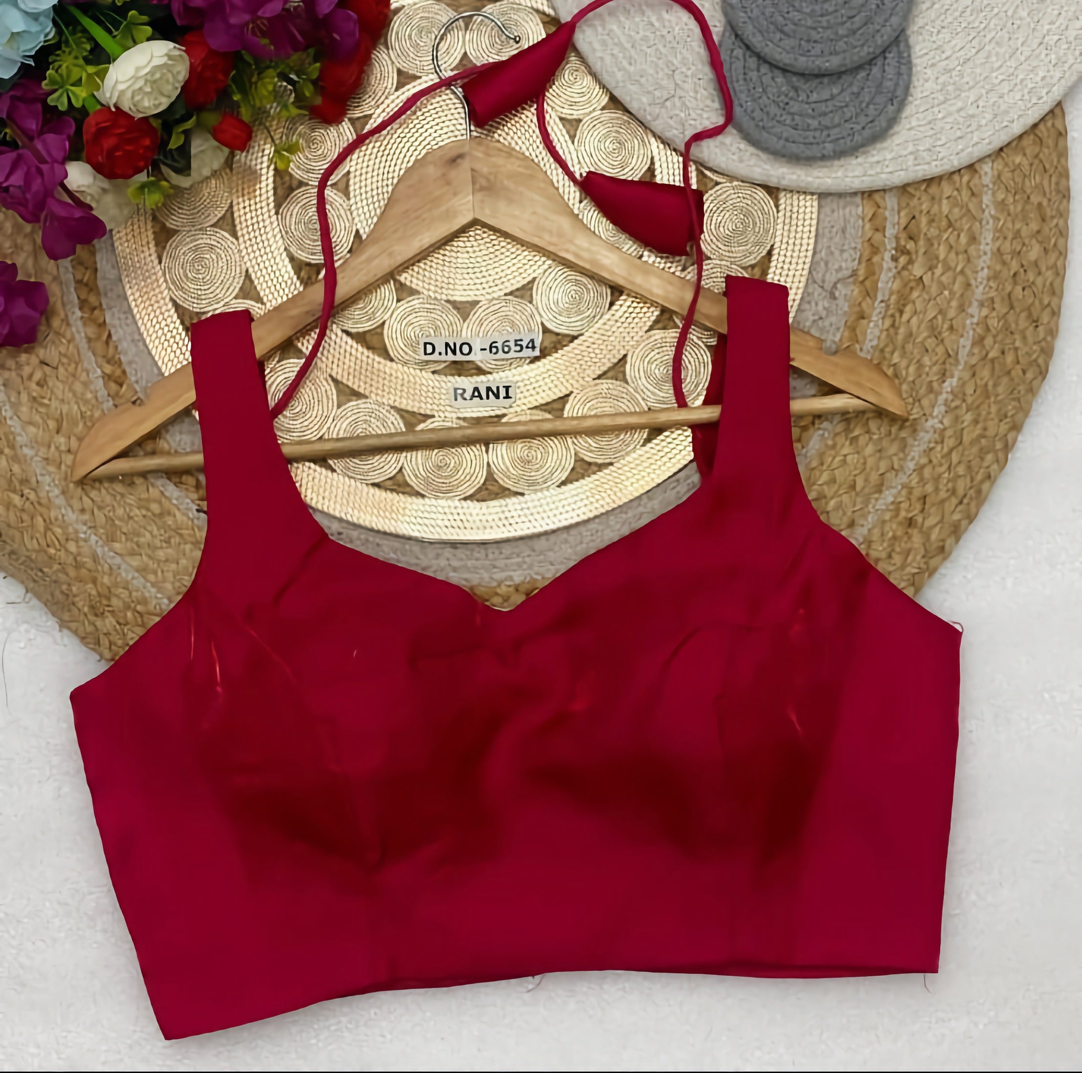 Glass Roman Silk Plain Sleeveless Saree Blouse | Sweetheart V-Neck Minimalist Readymade Blouse