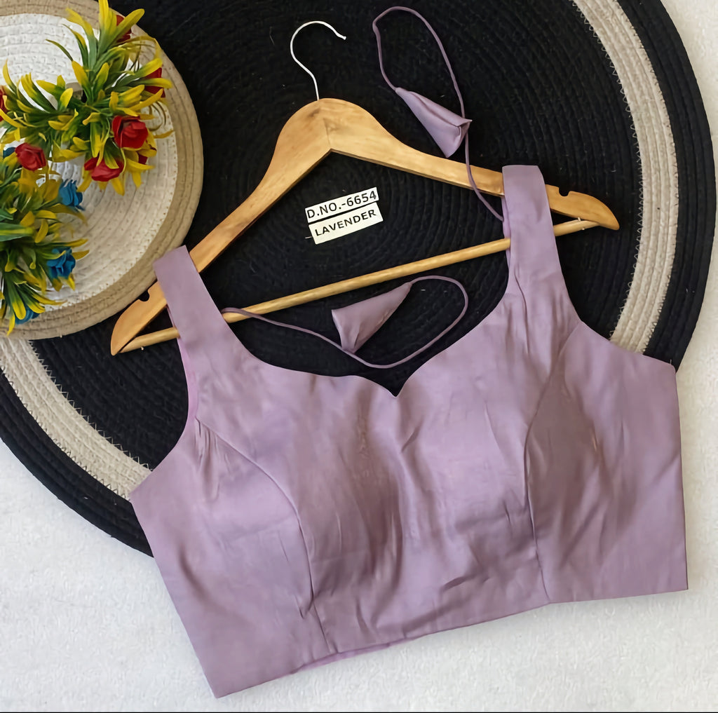 Glass Roman Silk Plain Sleeveless Saree Blouse | Sweetheart V-Neck Minimalist Readymade Blouse