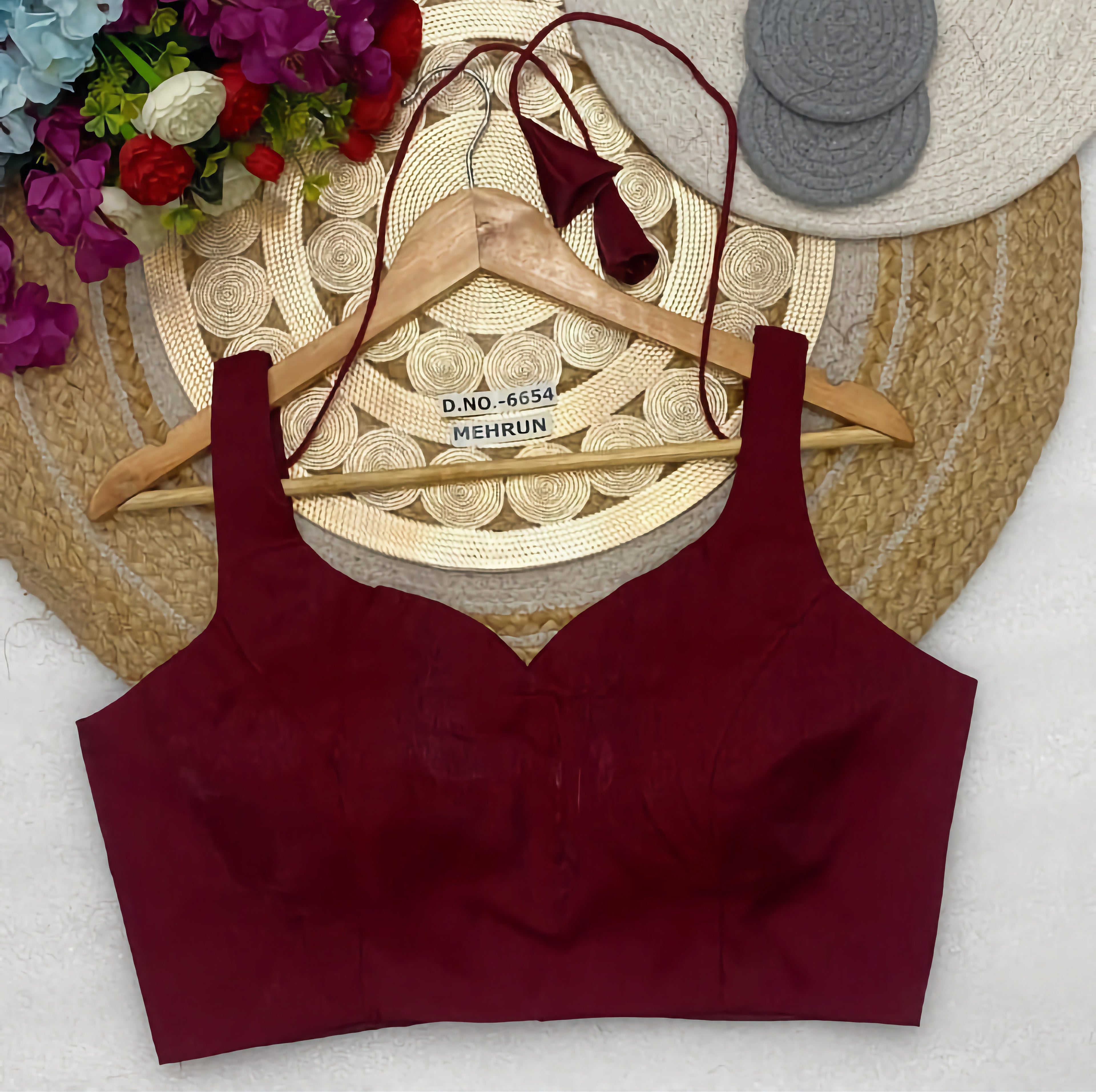 Glass Roman Silk Plain Sleeveless Saree Blouse | Sweetheart V-Neck Minimalist Readymade Blouse