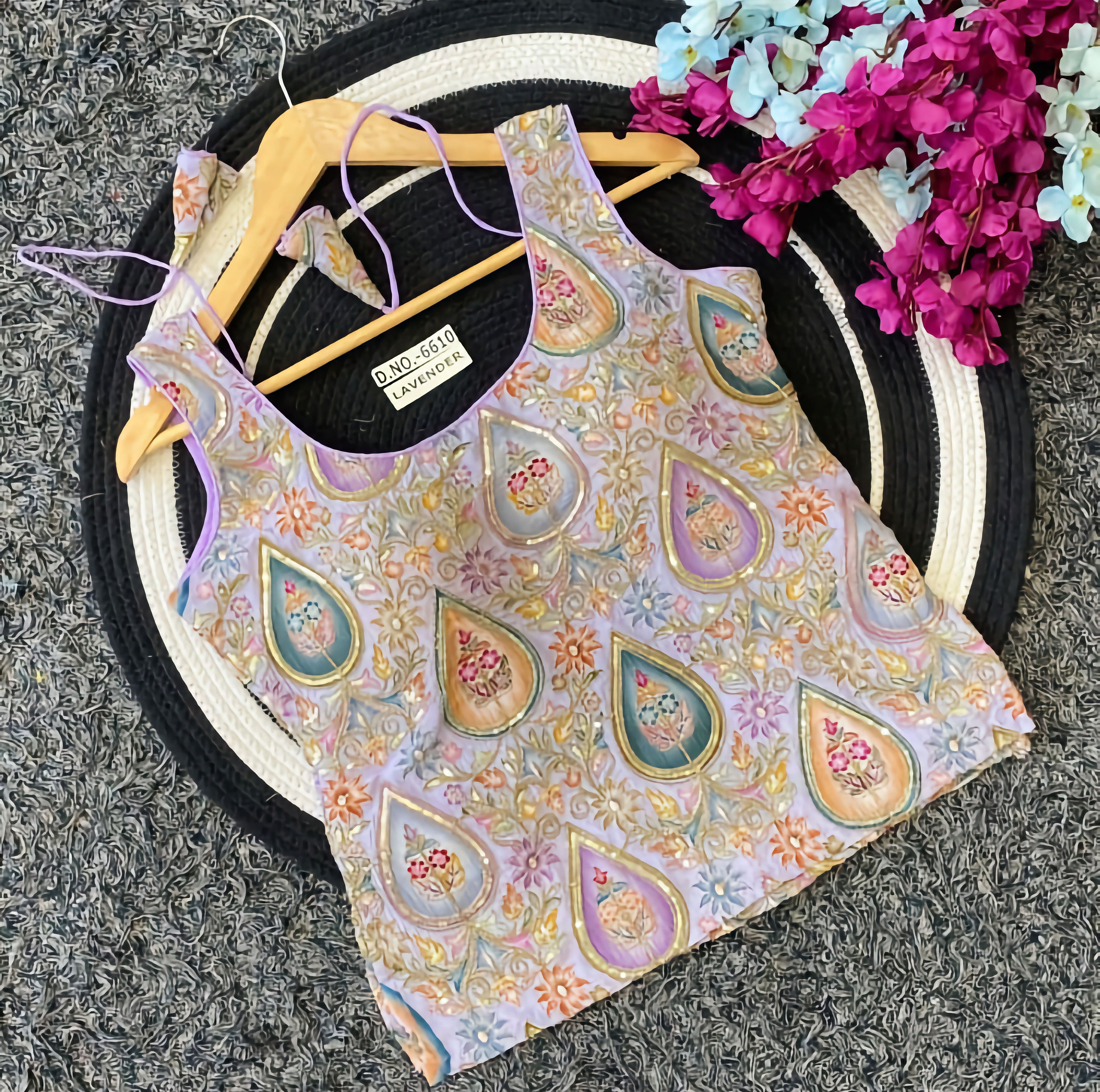 Multicolor Paisley Teardrop Floral Embroidered Saree Blouse | Heavy Zari Threadwork Tank Style Readymade Blouse