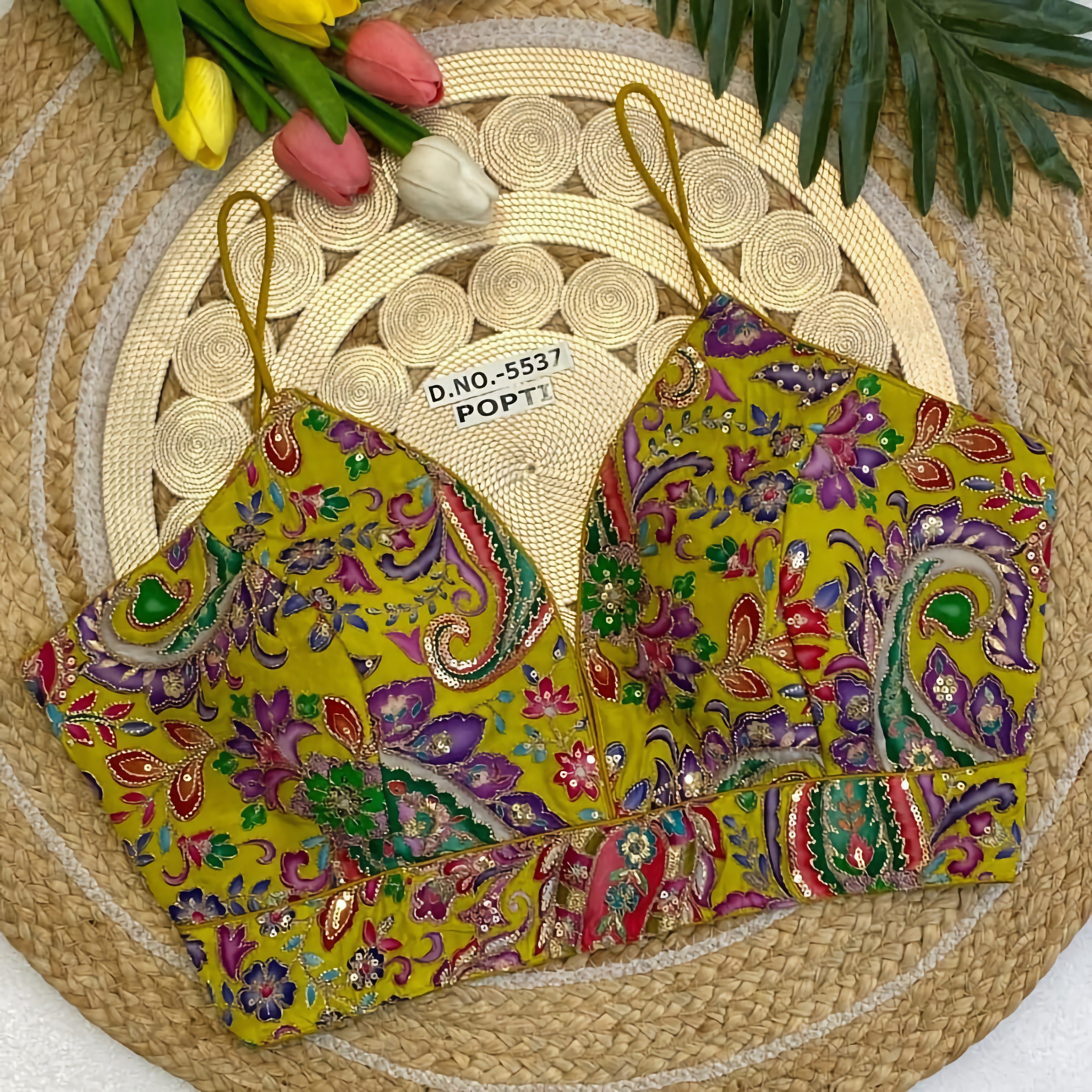 Natural Crepe Spaghetti Strap Saree Blouse | All Over Multicolor Floral Paisley Embroidered Readymade Blouse