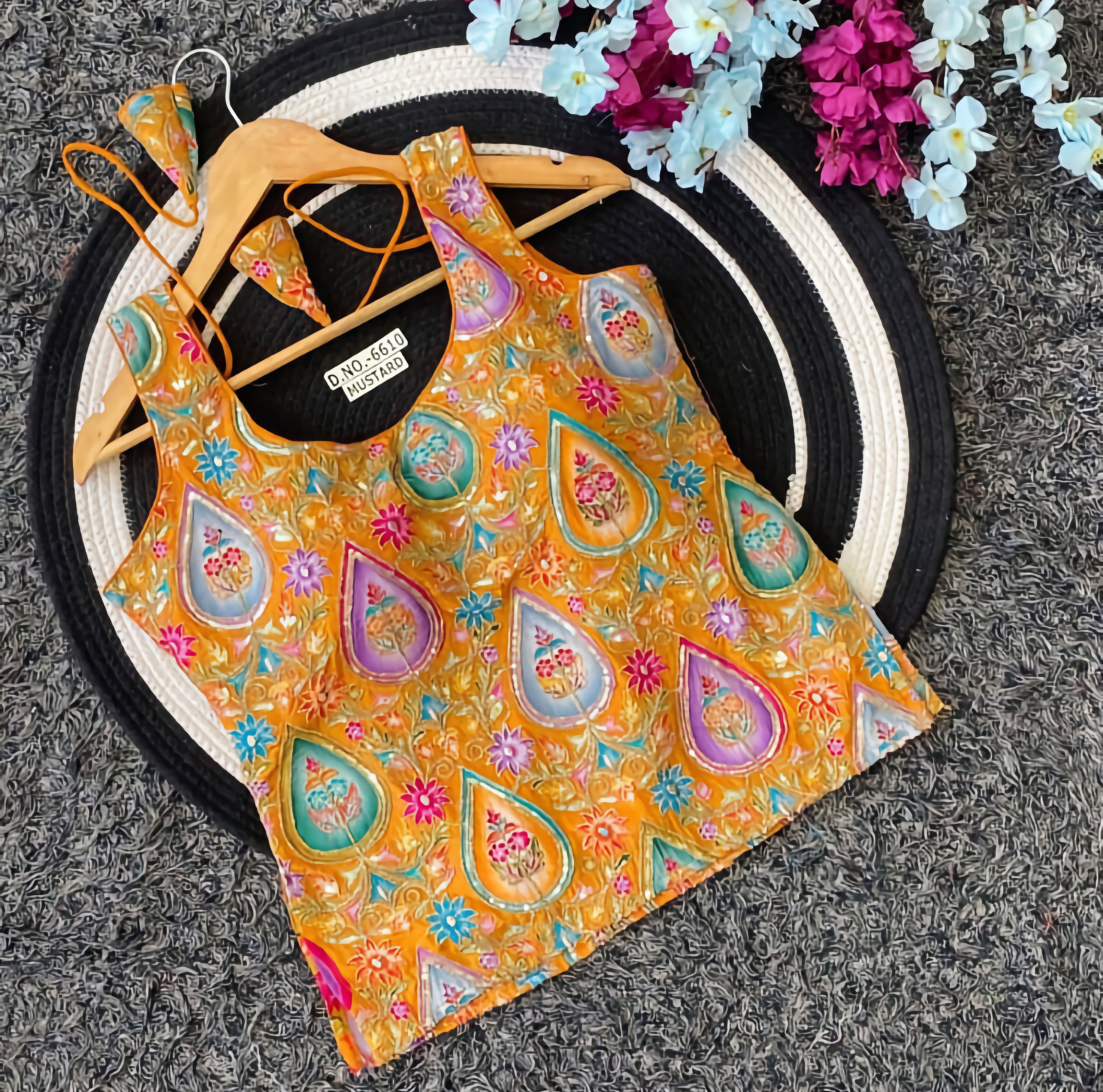 Multicolor Paisley Teardrop Floral Embroidered Saree Blouse | Heavy Zari Threadwork Tank Style Readymade Blouse