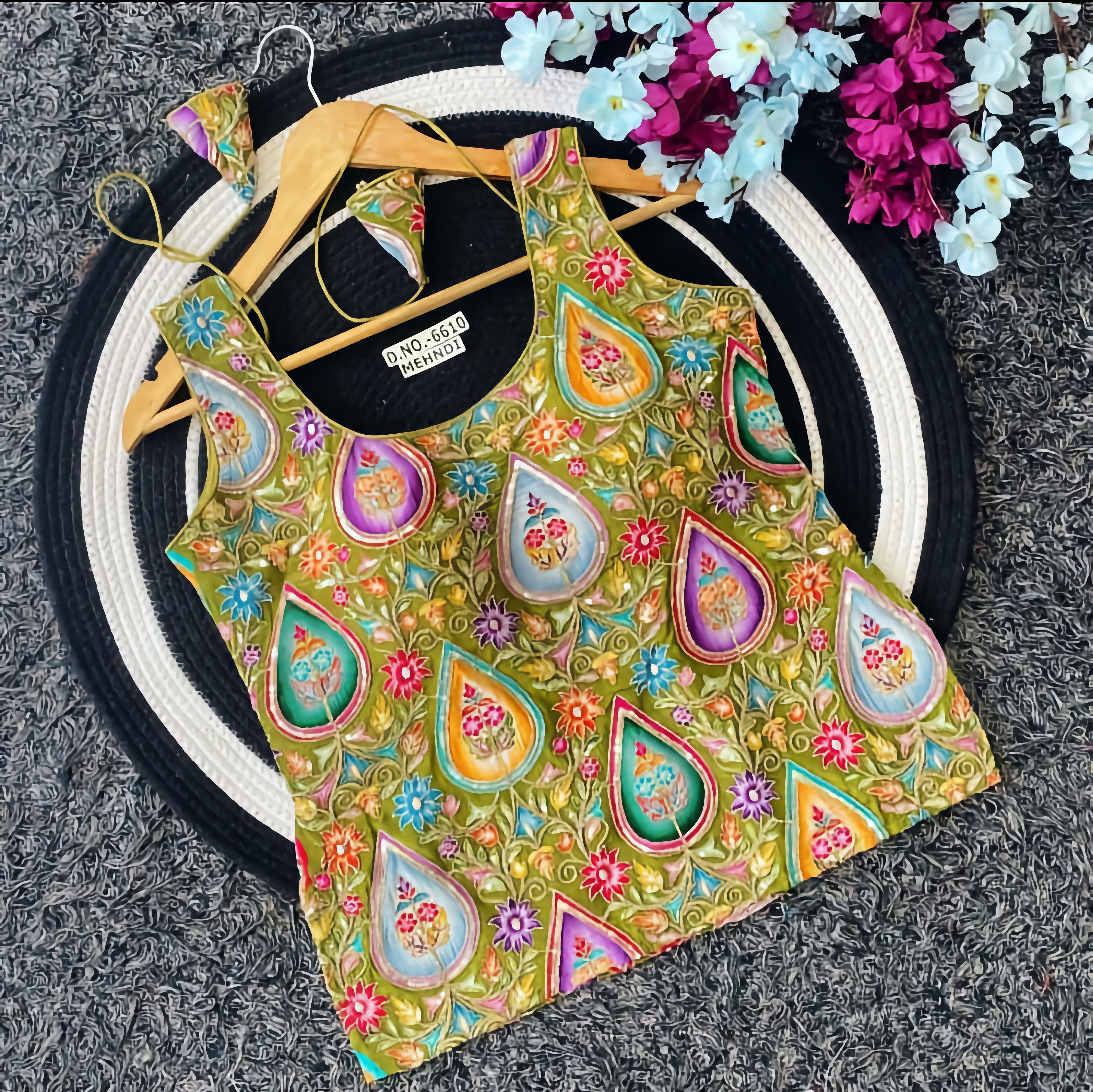 Multicolor Paisley Teardrop Floral Embroidered Saree Blouse | Heavy Zari Threadwork Tank Style Readymade Blouse