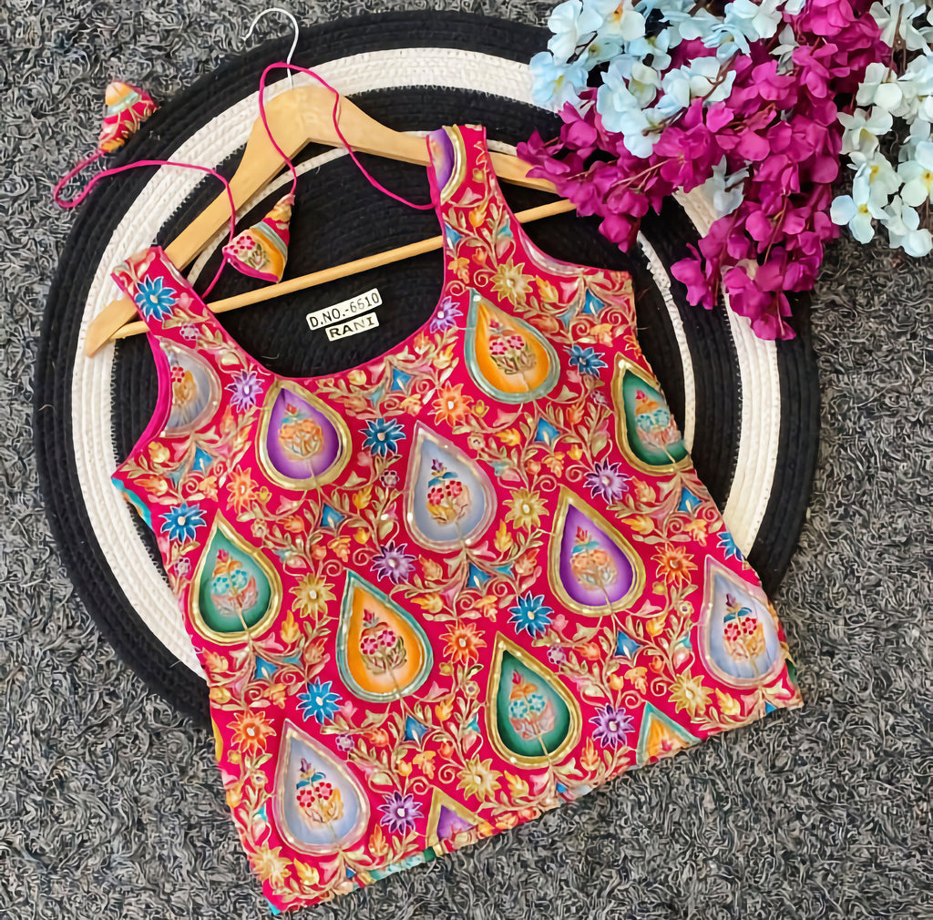 Multicolor Paisley Teardrop Floral Embroidered Saree Blouse | Heavy Zari Threadwork Tank Style Readymade Blouse