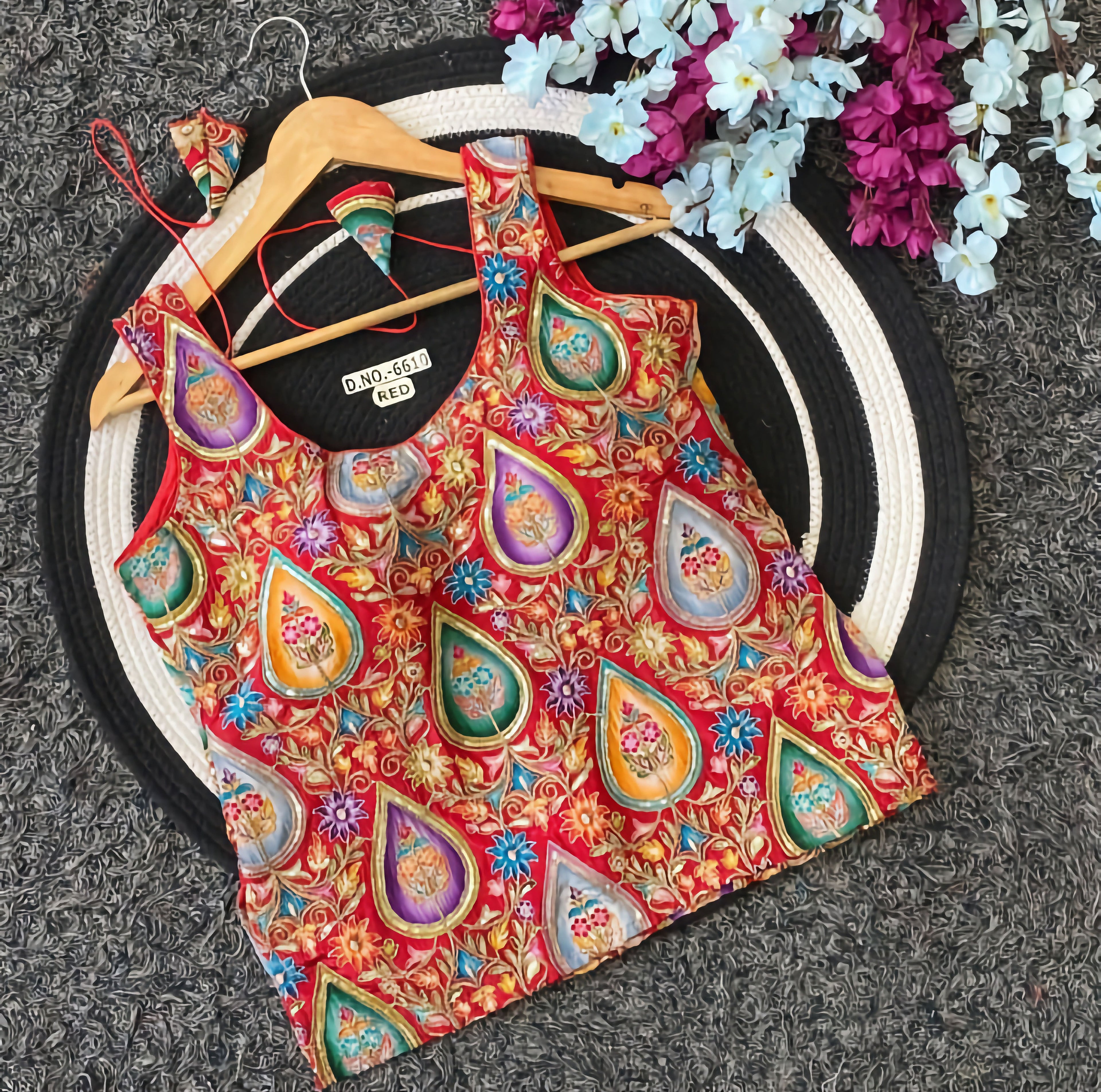 Multicolor Paisley Teardrop Floral Embroidered Saree Blouse | Heavy Zari Threadwork Tank Style Readymade Blouse