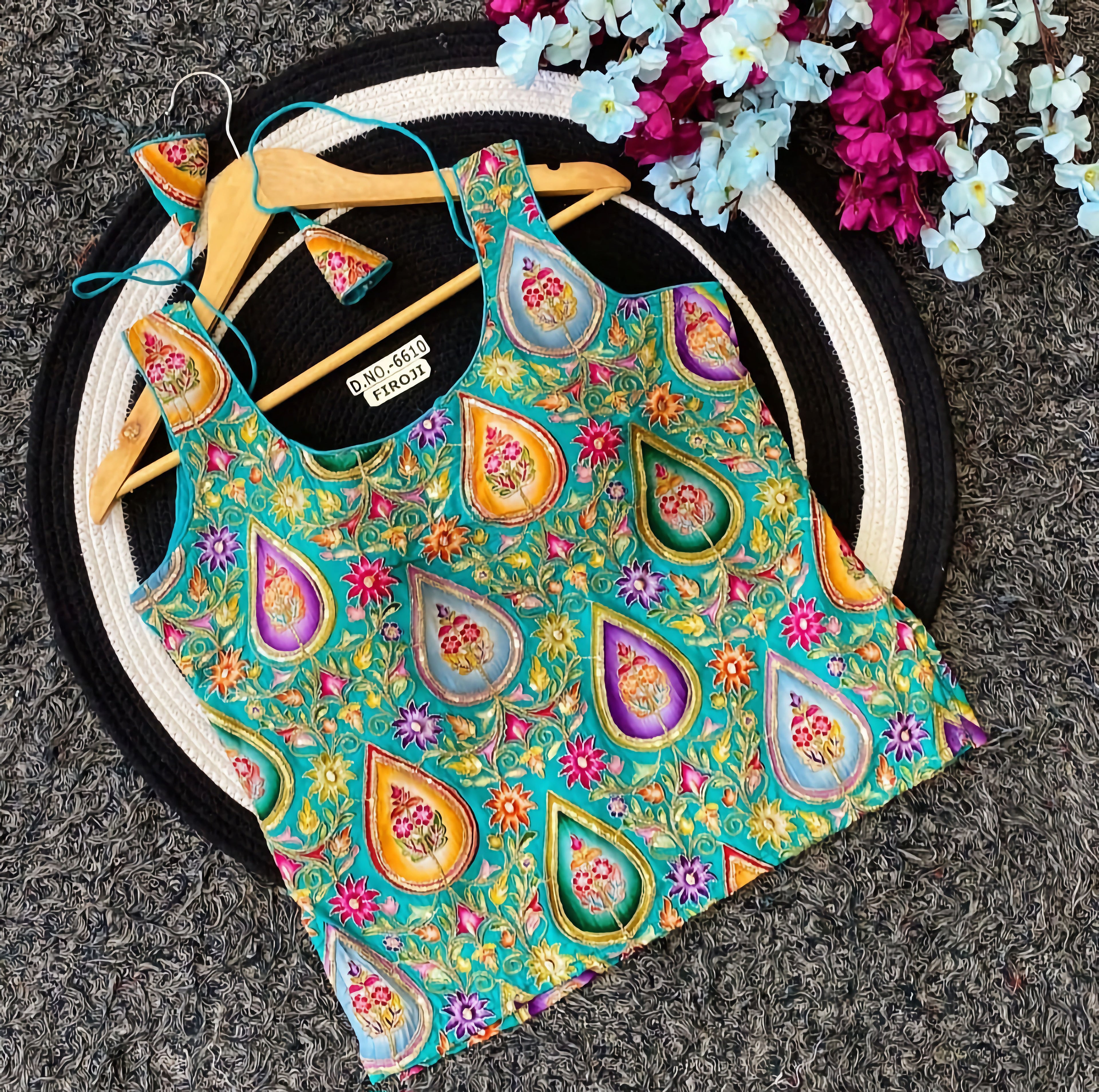 Multicolor Paisley Teardrop Floral Embroidered Saree Blouse | Heavy Zari Threadwork Tank Style Readymade Blouse
