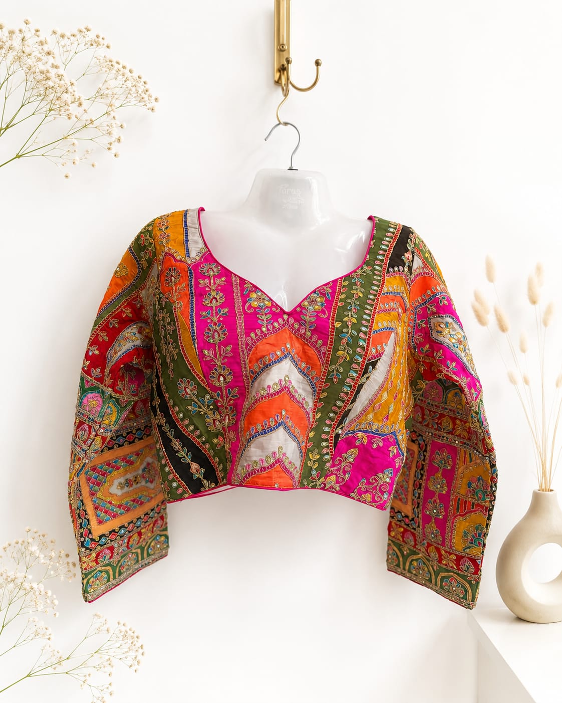 Jaipur Style Embroidered Blouse | Heavy Zari Threadwork Geometric Folk Art