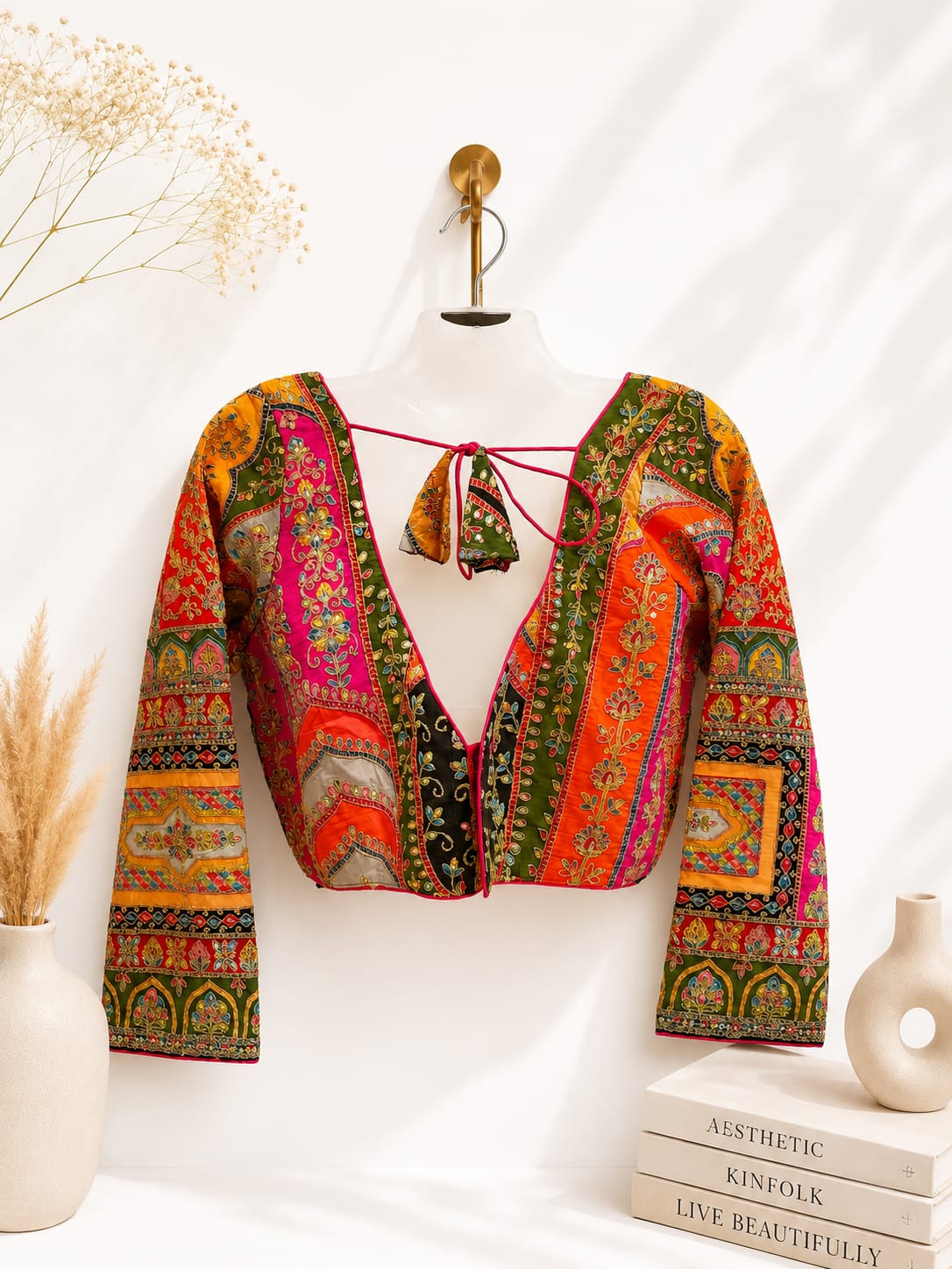 Jaipur Style Embroidered Blouse | Heavy Zari Threadwork Geometric Folk Art