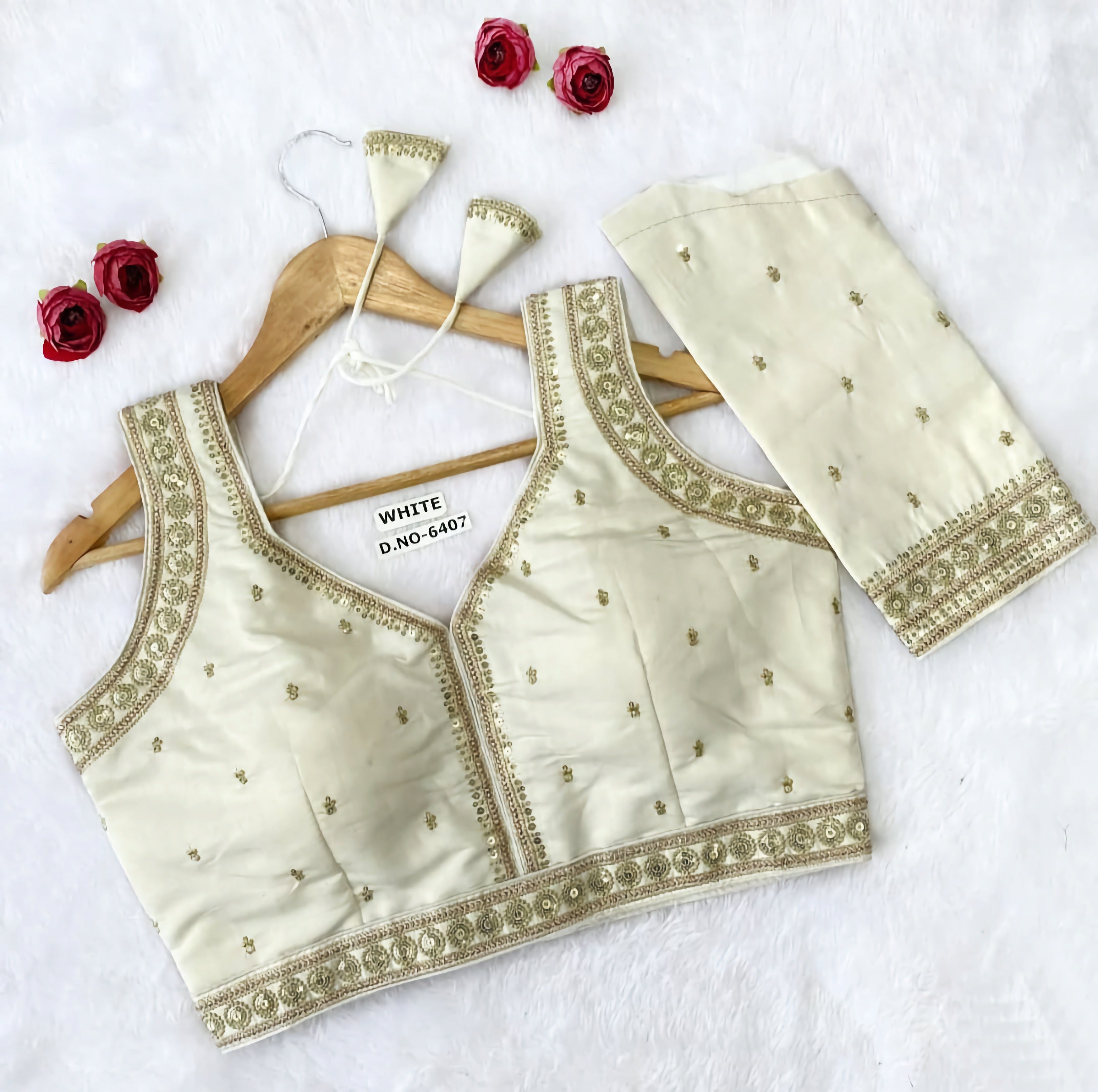 Slub Silk Saree Blouse | Gold Sequin Circular Medallion Border & Buti Work